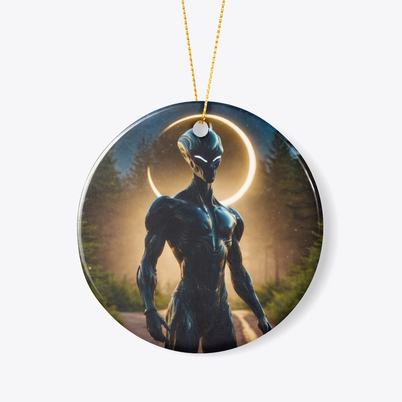 Space alien and crescent moon
