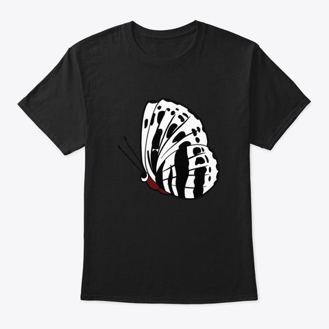 Red, Black And White Butterfly In Flight Black T-Shirt Front
