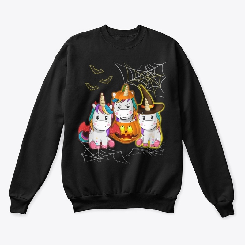 Halloween Unicorn Witches With Pumpkins 