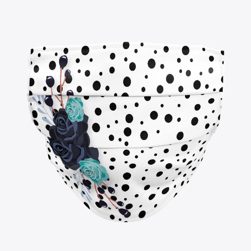 polka dot black rose face mask