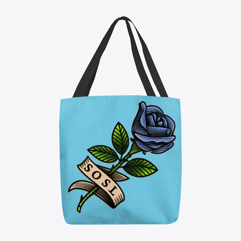Single Rose printed tote bag, blue rose