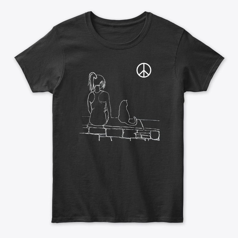 Girl Cat Moon Peace 