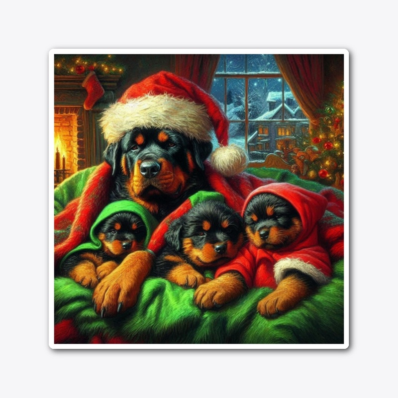 Rottweiler & Puppies on Christmas Eve
