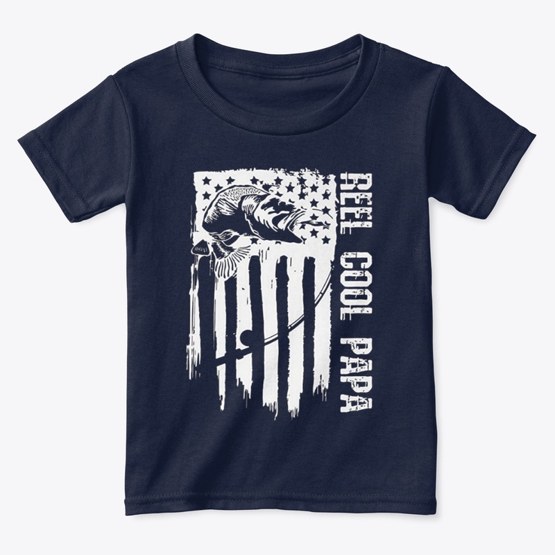 Mens Reel Cool Papa Fishing Flag USA Tee