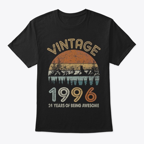 24 Years Old Retro Vintage 1996 24 Th Bir Black T-Shirt Front