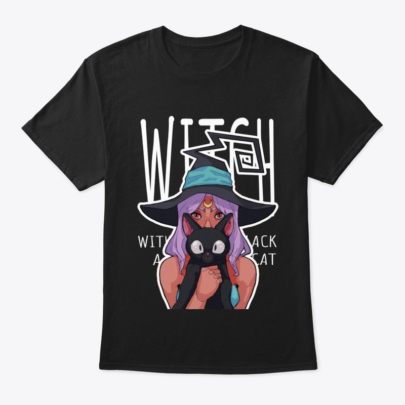 anime witch with a black cat