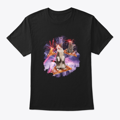 Laser Cats Pizza Kitties Black T-Shirt Front