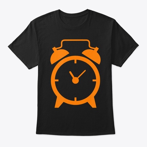 Orange Clock Icon Time T Shirt Black T-Shirt Front