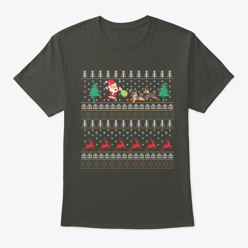 German Shepherds Chasing Santa