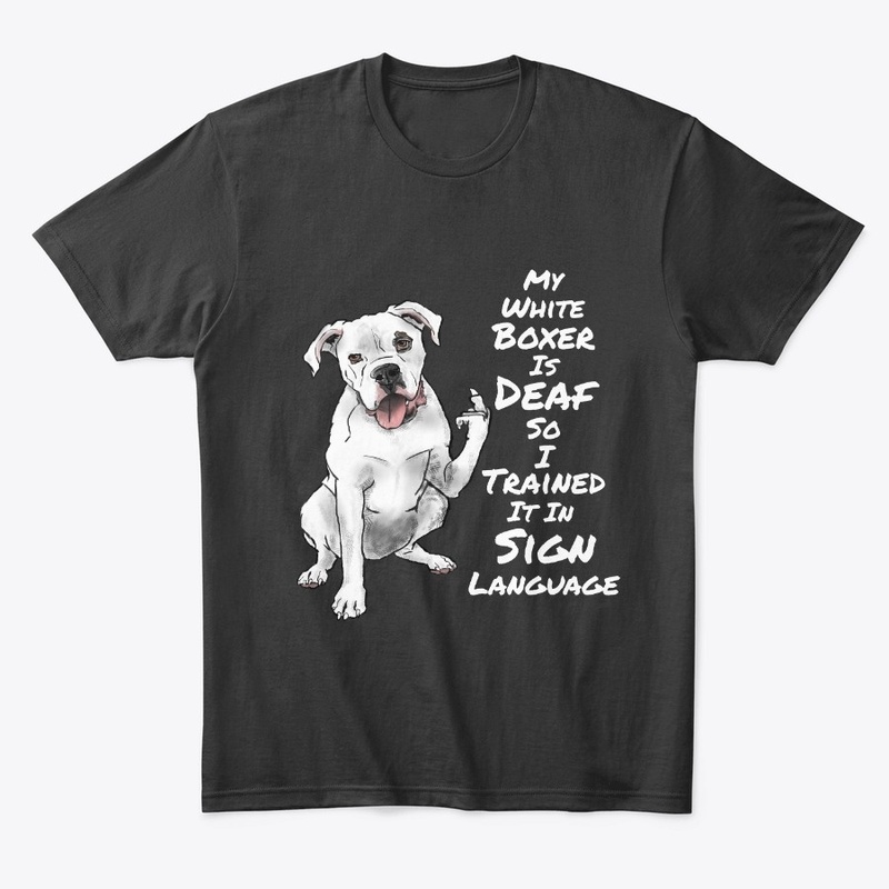 White boxer dog Deaf learn sign language