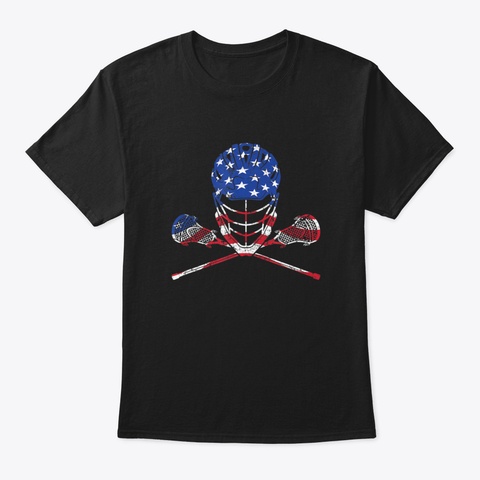 American Flag Lacrosse 4 Th Of July Shirt Black T-Shirt Front