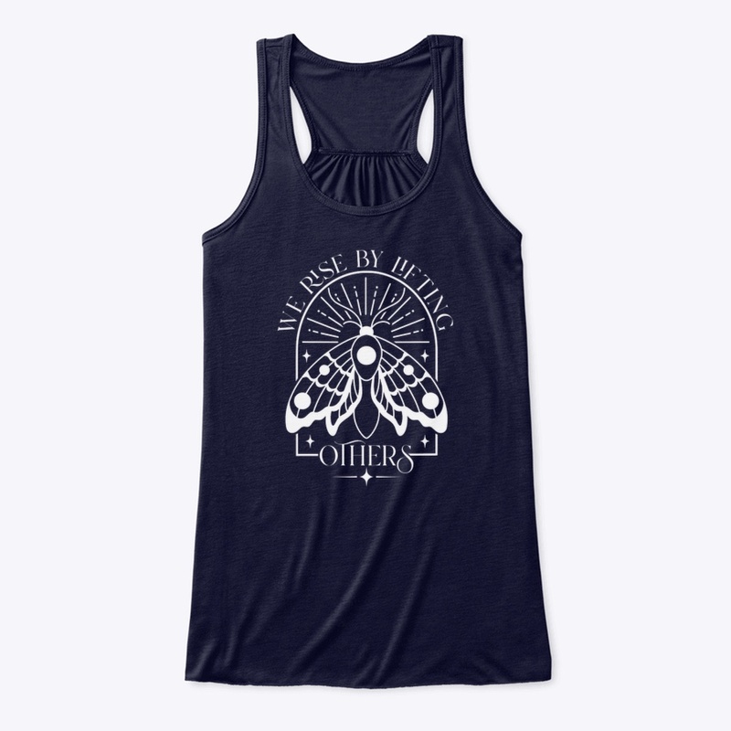 We rise by lifting others white moth 
