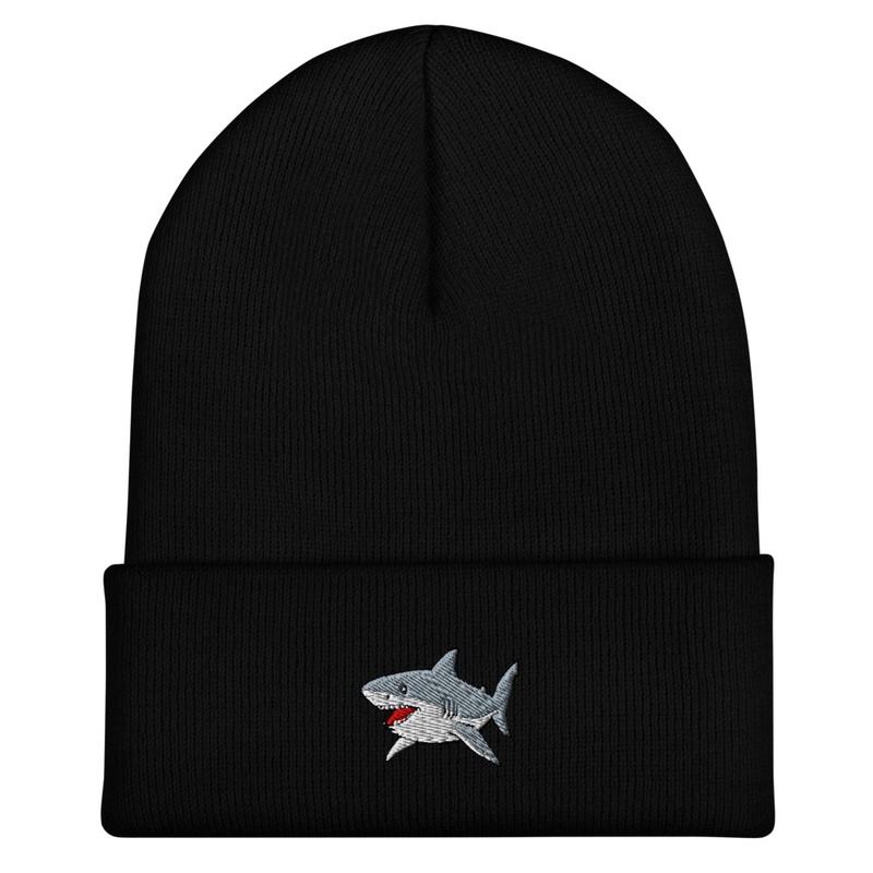 Embroidered Great Wjite Shark Beanie