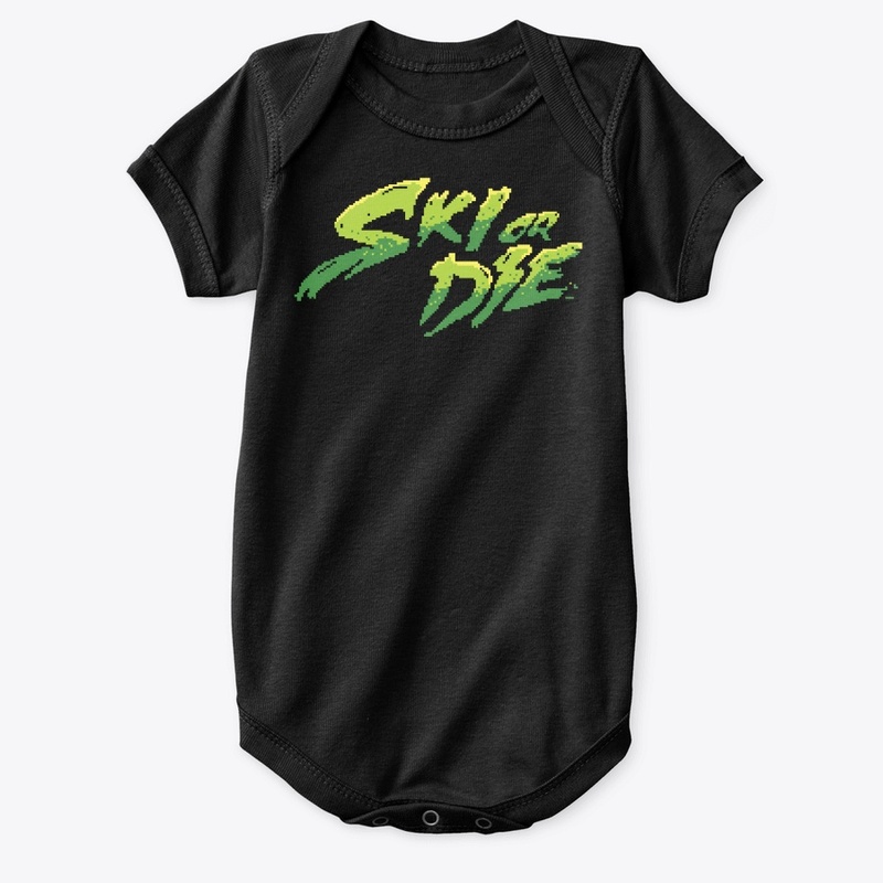 Acid Green Ski or Die Pixel art Logo