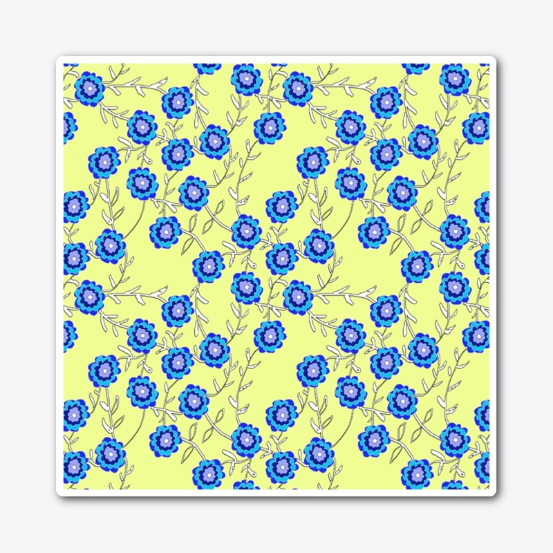 Blue Flowers on Yellow
