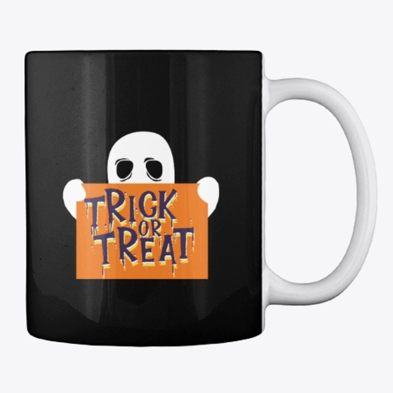 A ghost holding a sign - trick or treat