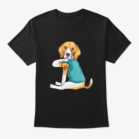 Funny Tattoo Dog Beagle I Love Mom Mothe Black T-Shirt Front