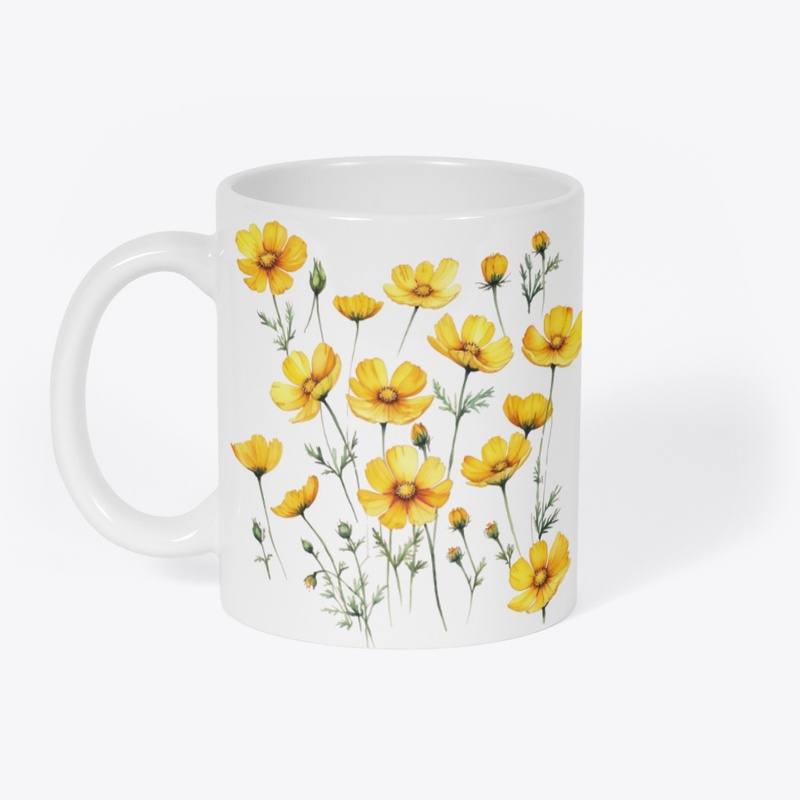Yellow Cosmos Flowers Written Watercolor