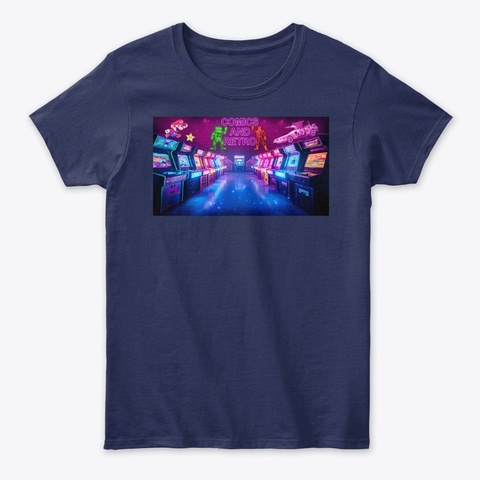 Comics And Retro Arcade Women's T Shirt Navy T-Shirt Front
