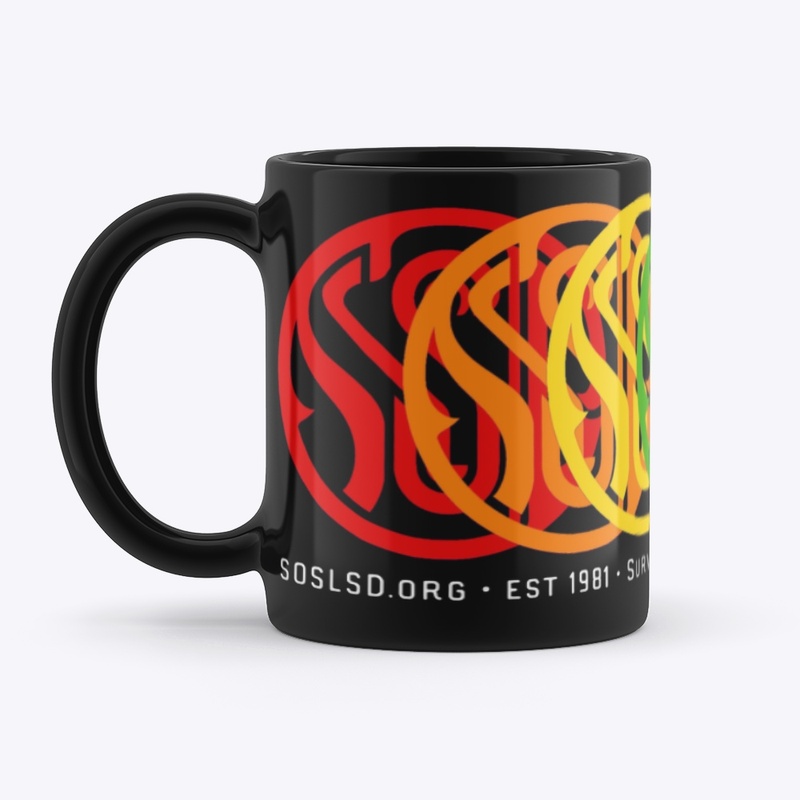 Overlap abstract logo mug, black rainbow