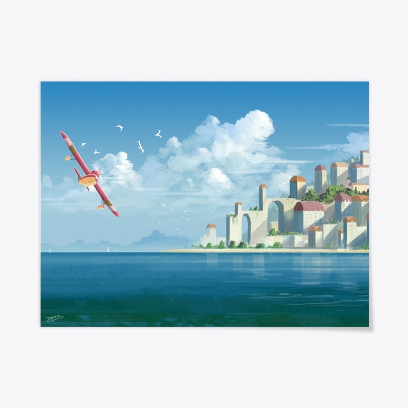 A red bird over the sea