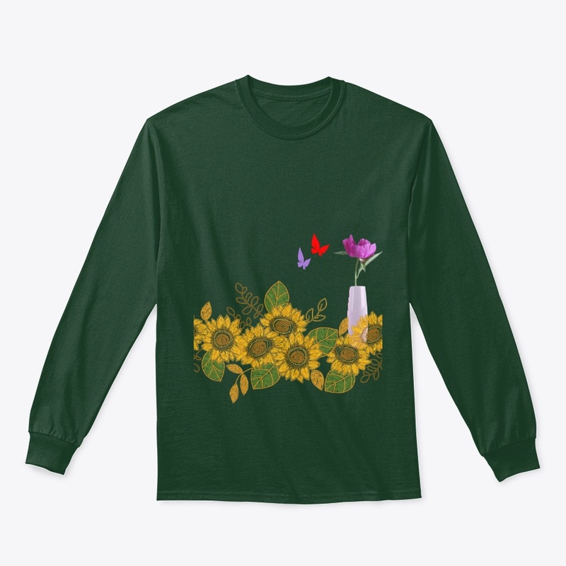Purple and Sun Flower With 2 Butterfly