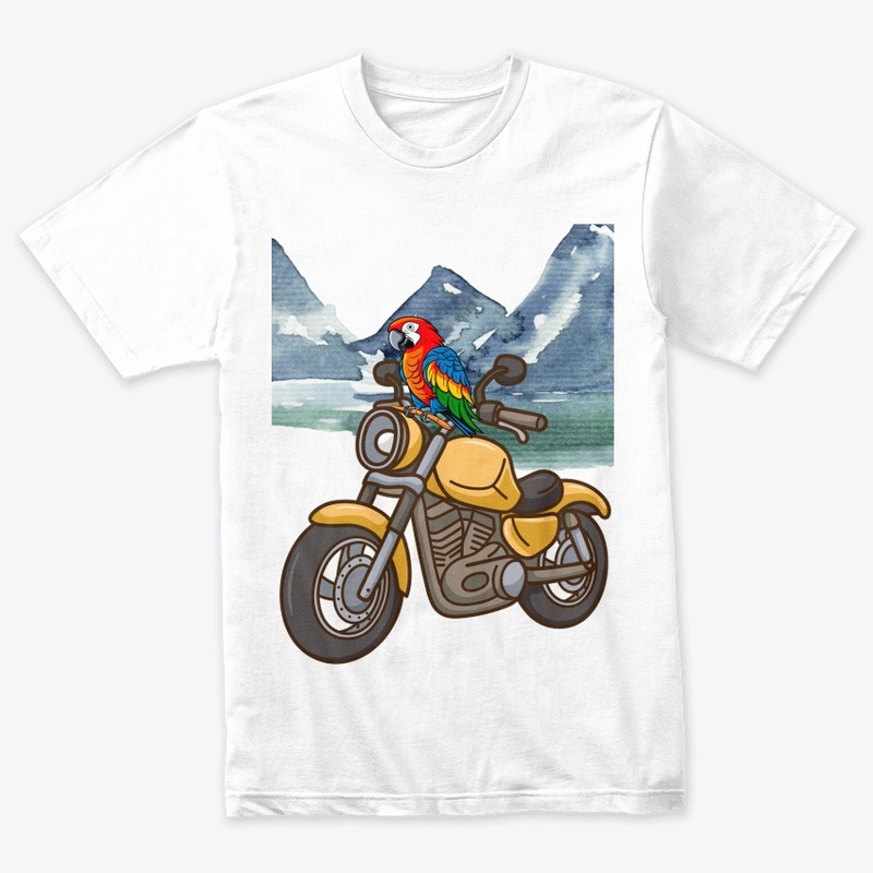 Parrot rides a motorcycle