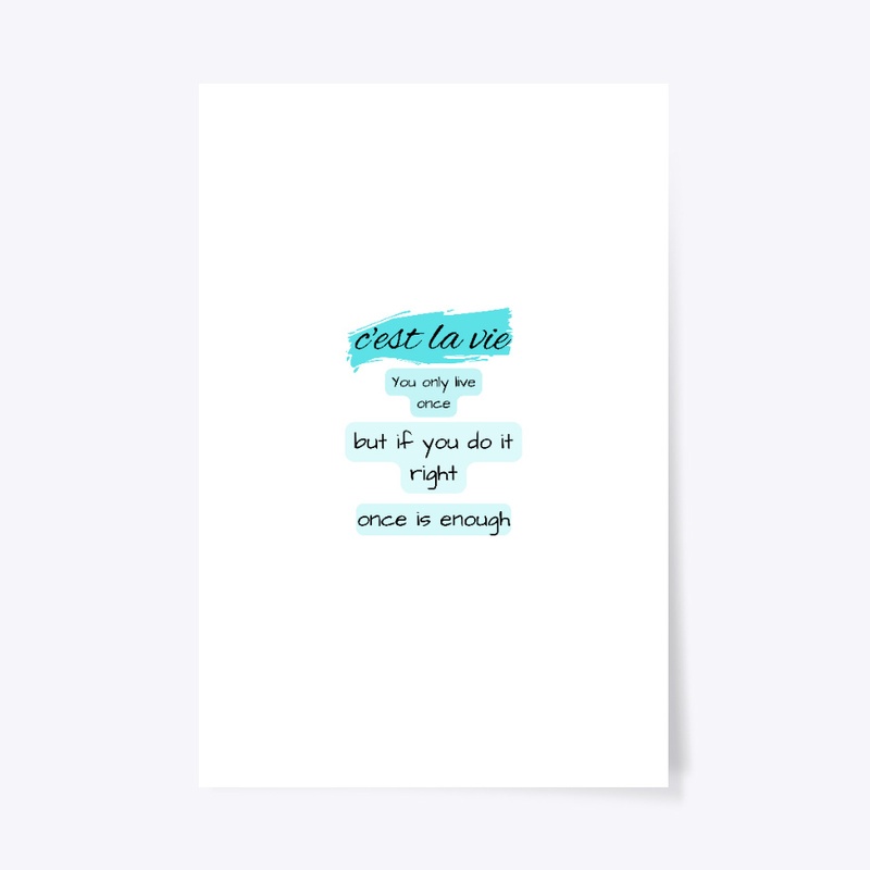 c'est la vie t_shirt with aqua colore