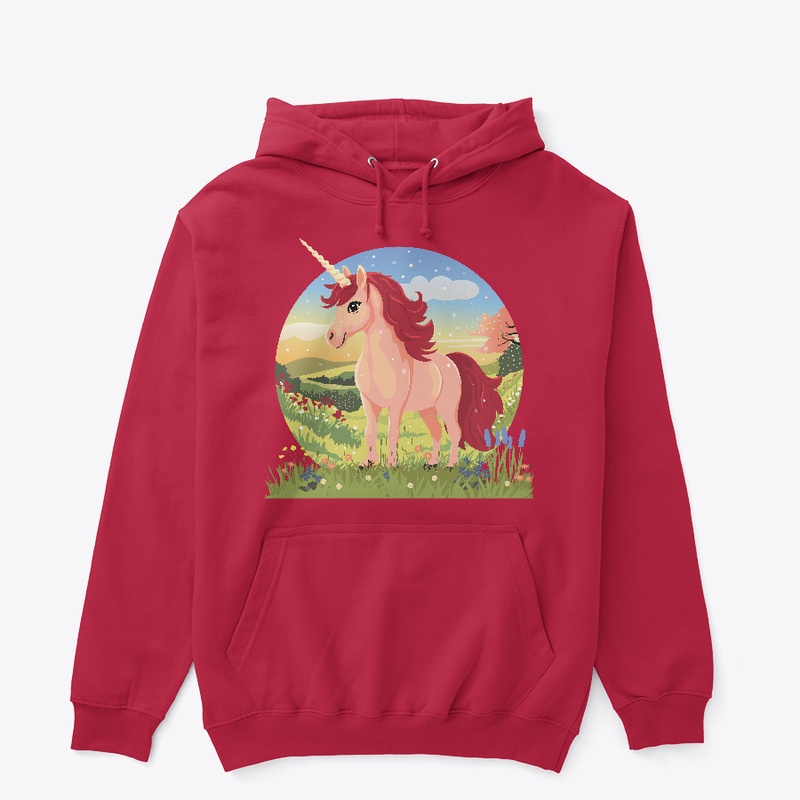 cute unicorn in a spring landscape
