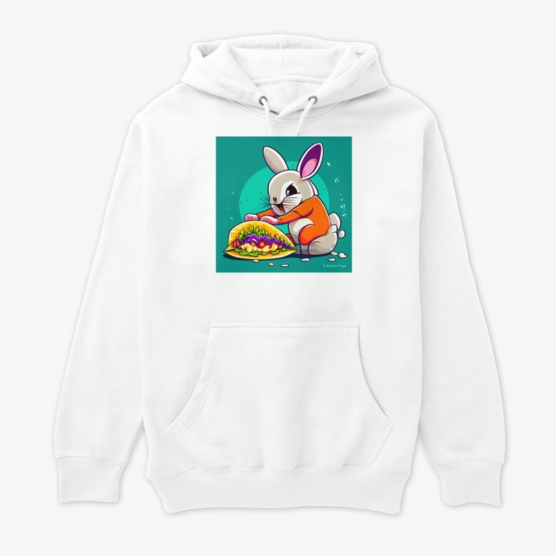 Bunny eating a taco under a rainbow