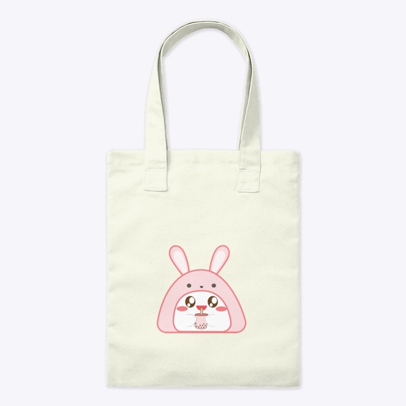 Dango in rabbit suit drinking boba tea