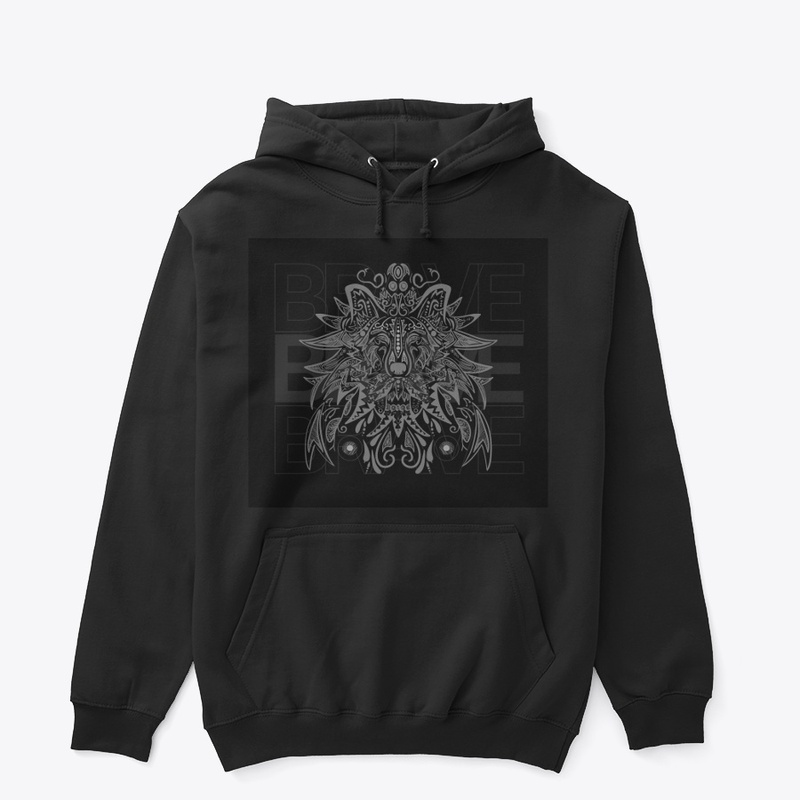 "BRAVE", Lion Graphic Art Hoodie. 