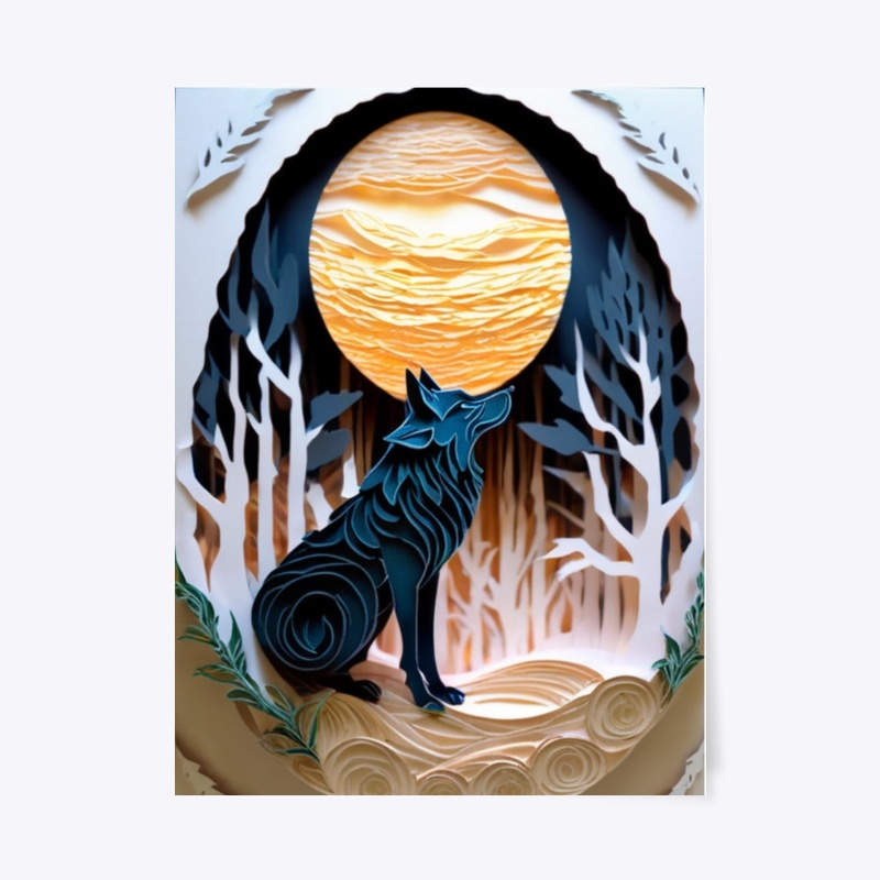 Carved Wolf under Full Moon
