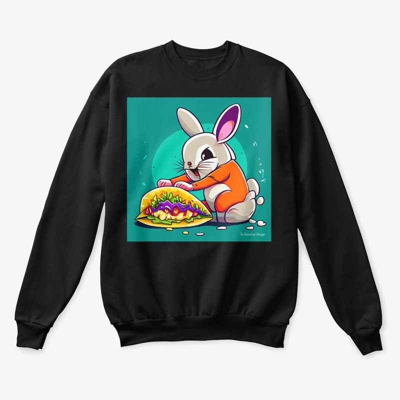 Bunny eating a taco under a rainbow