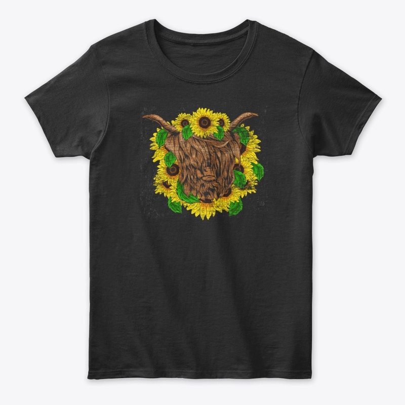 Highland Cow And Sunflower