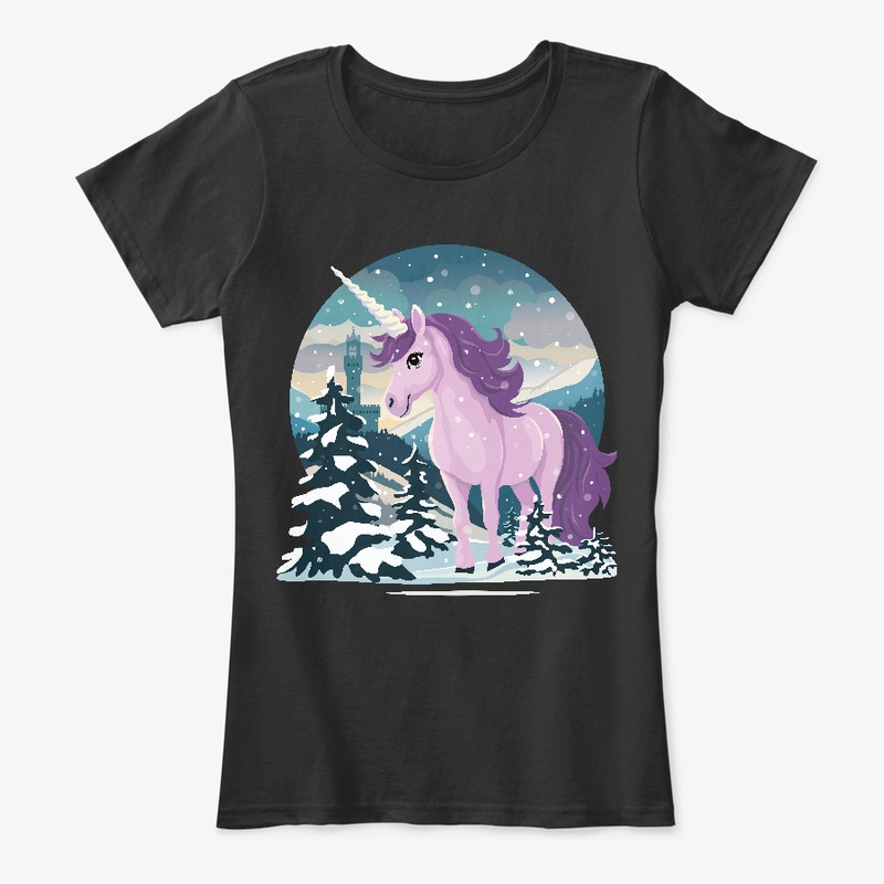 Cute unicorn in a winter landscape