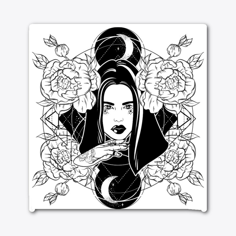 Beautiful gothic witch, roses and moons