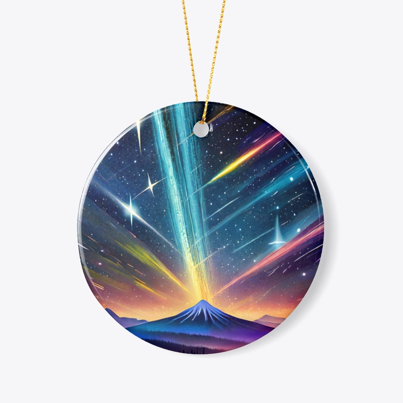 A mountain with shining lights