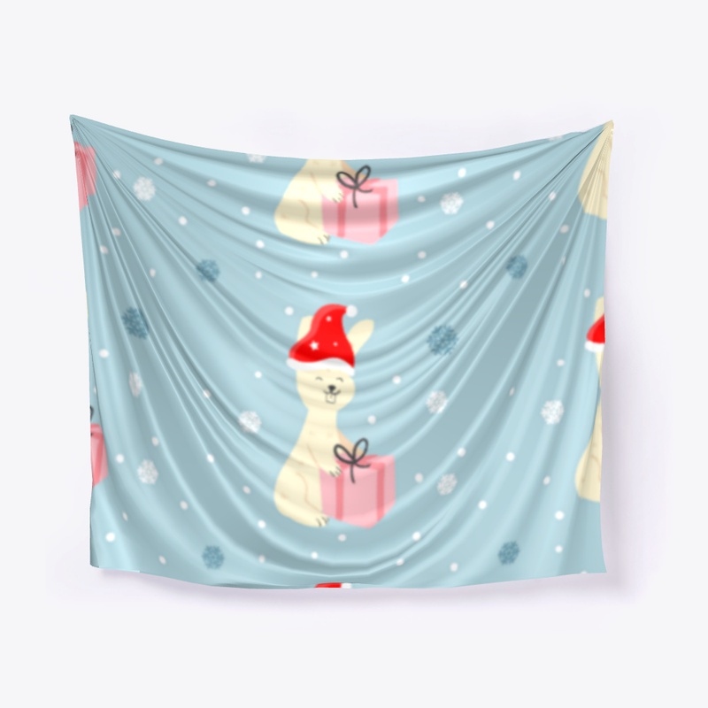 Cute Christmas bunny on blue