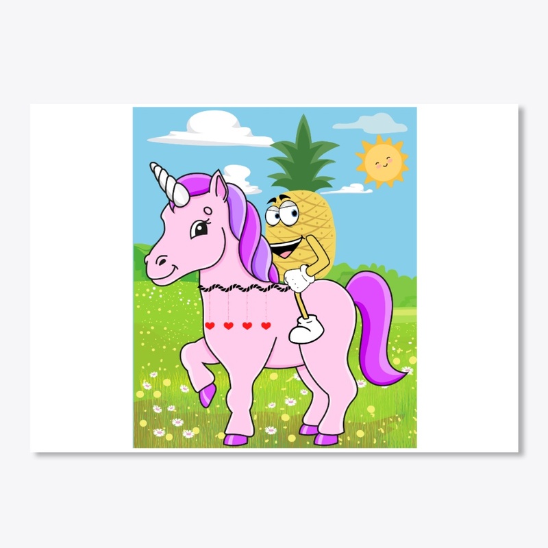 Pineapple Riding Red Hearts Unicorn