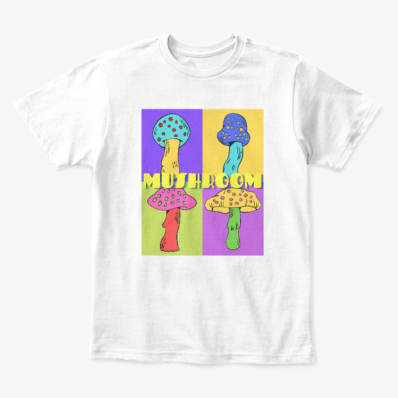 Cute neon pastel four mushroom collage