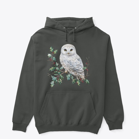 Snowy Owl On Holly Dark Heather T-Shirt Front