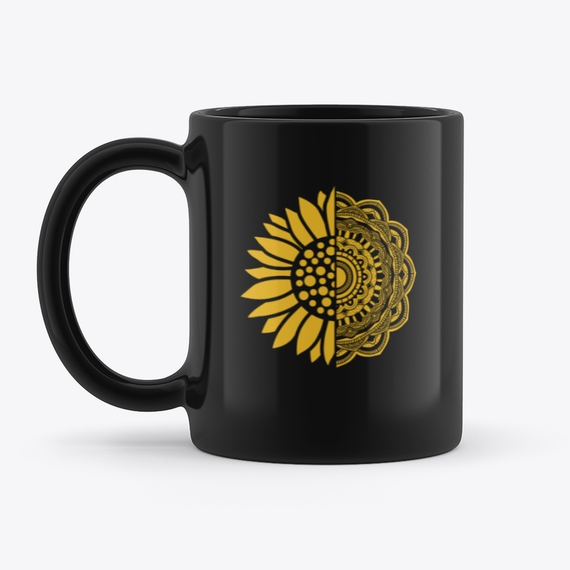 Half Yellow Flower half Mandala