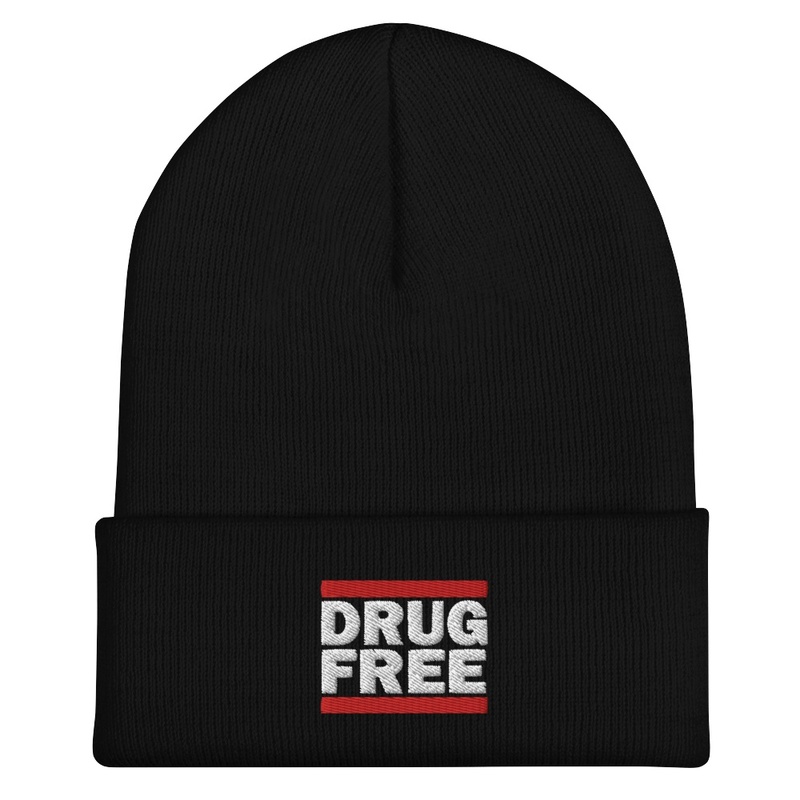 DRUG FREE White Logo Beanie