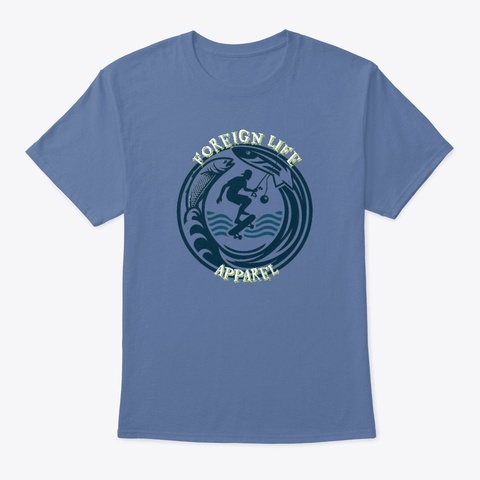Foreign Life Skate And Fish Denim Blue T-Shirt Front
