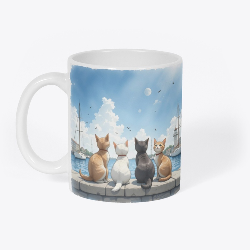 Four kittens sitting on the harbor