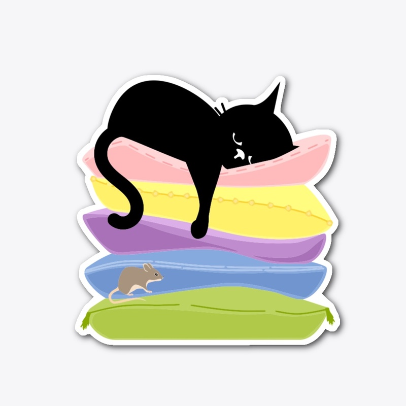 SLEEPY CAT STICKER WITH MOUSE