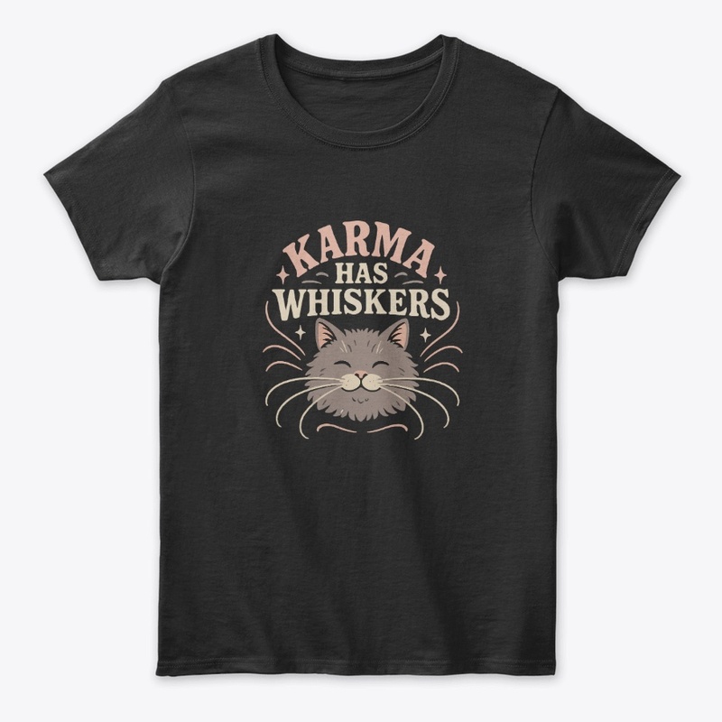 Karma Has Whiskers Retro Cat Tee Gift