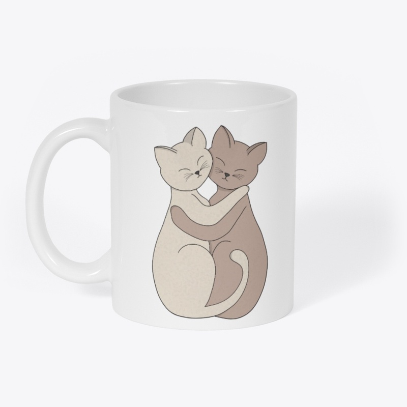 Hugging Cats Friendship Illustration
