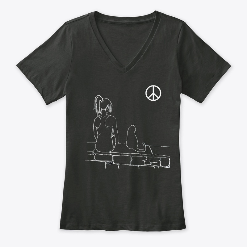 Girl Cat Moon Peace 
